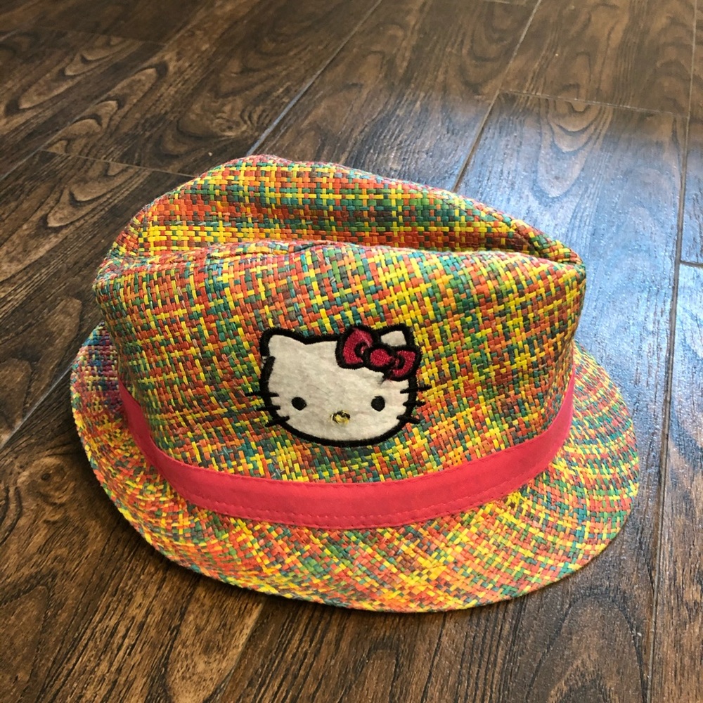 Adorable Little Girls Hello Kitty Fedora Straw Hat